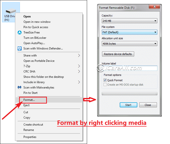 format sandisk ixpand by right click it in windows 10
