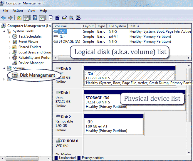 open disk management