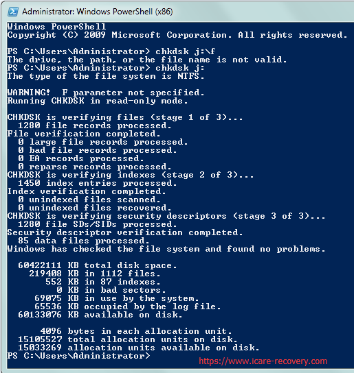 chkdsk in powershell