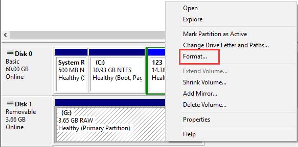 Format the undetected pen drive with Disk Management