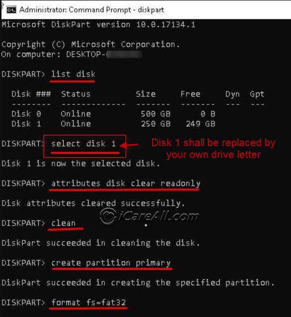 Convert memory card with CMD diskpart