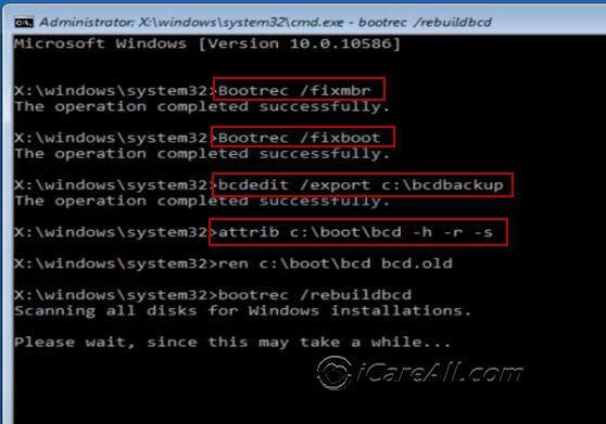 bootrec fixmbr to fix boot failure on boot manager