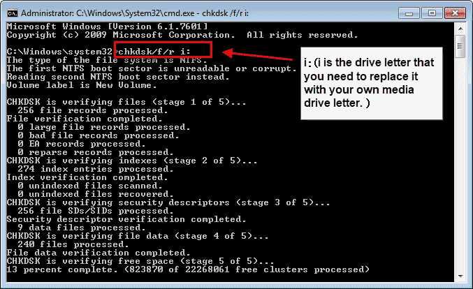 Remove Bad Sector from usb drive using the Chkdsk Command