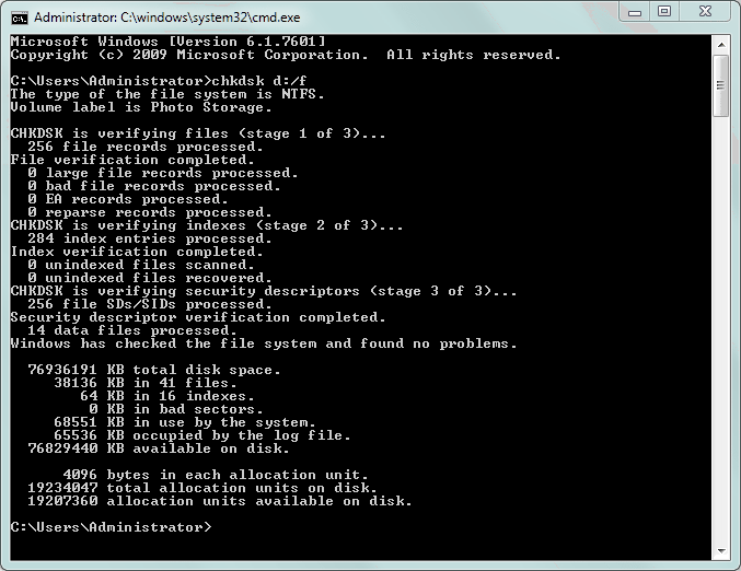 cmd chkdsk recover files