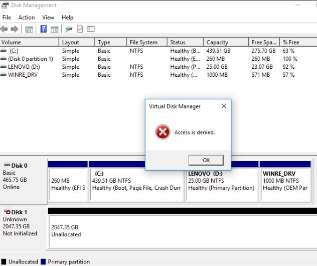 diskpart format ntfs access denied