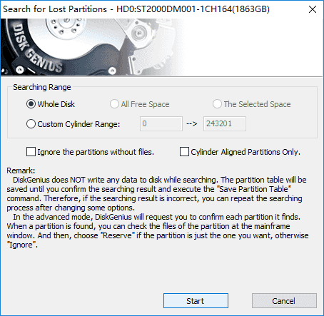 Diskgenius recover lost partition table