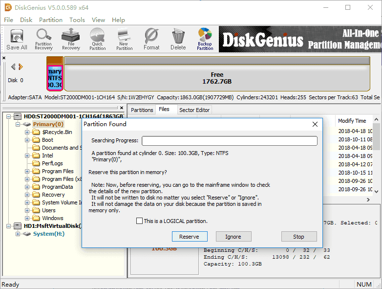 Diskgenius recover lost partition table