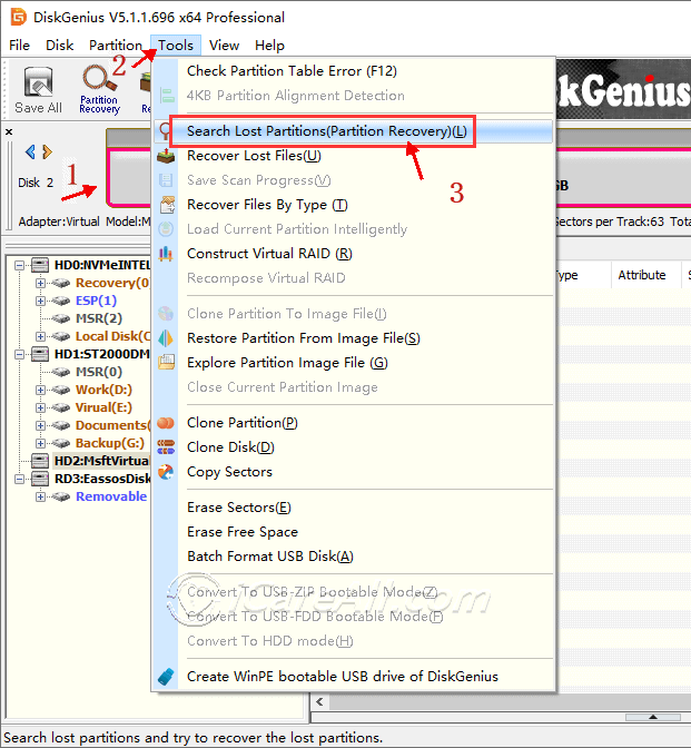 Diskgenius recover lost partition table