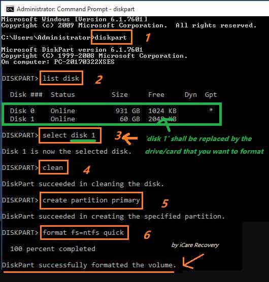 format damaged cf card with cmd