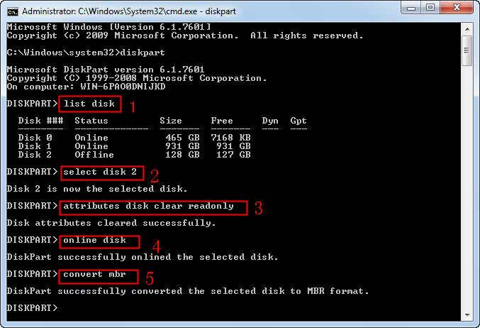 diskpart to fix disk access denied when initialize disk failed