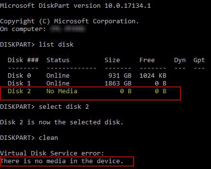 2 Tricks] Disk 1 No Media Diskpart or Disk 0 Media Diskpart