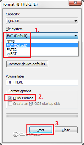 format file system options