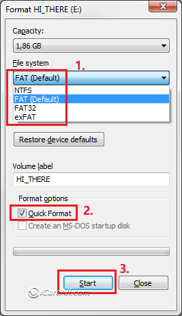 Repair device with unrecognized file system by formatting