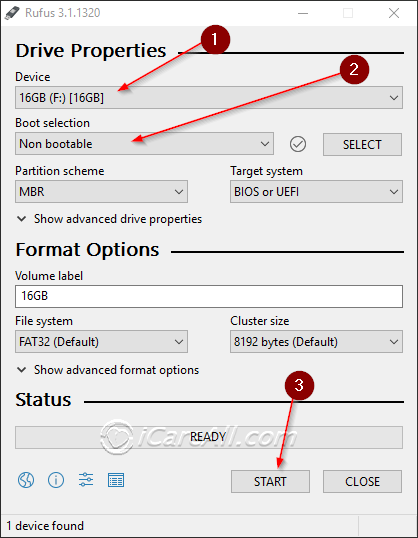 rufus to format sandisk sd card