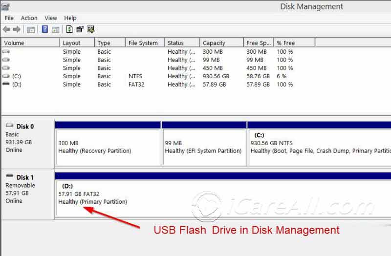usb flash drive in disk management