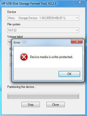 hp usb format tool write protected