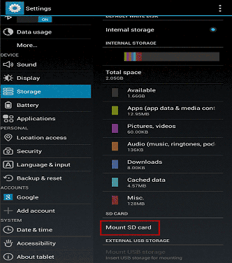 fix sd card by mount