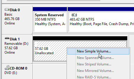 fix sandisk by creating new one under disk management