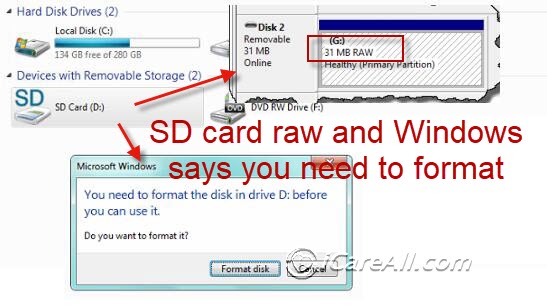 sd card raw fix