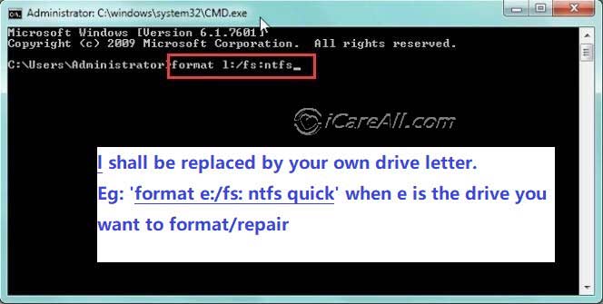 Repair flash drive raw file system with CMD