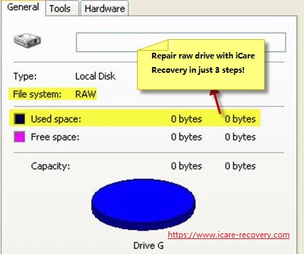 SD card shows wrong capacity due to raw file system