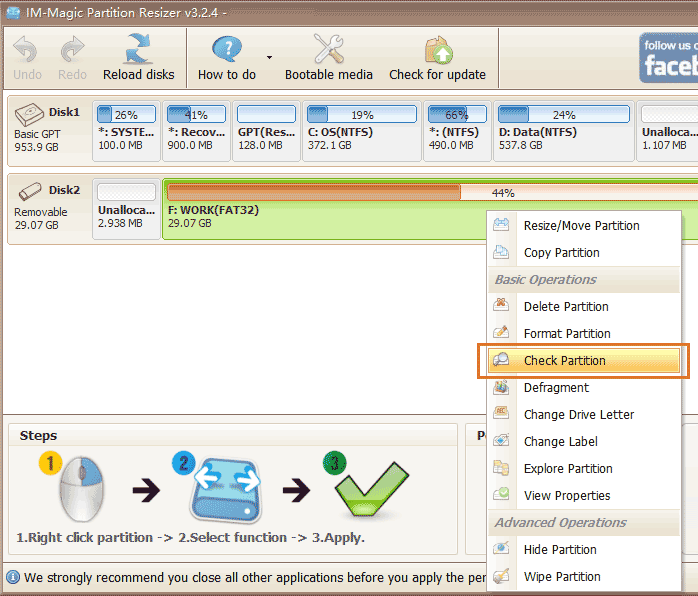 check error on disk partition