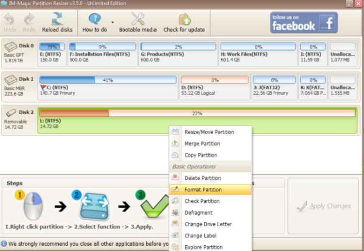 format raw ntfs by resizer