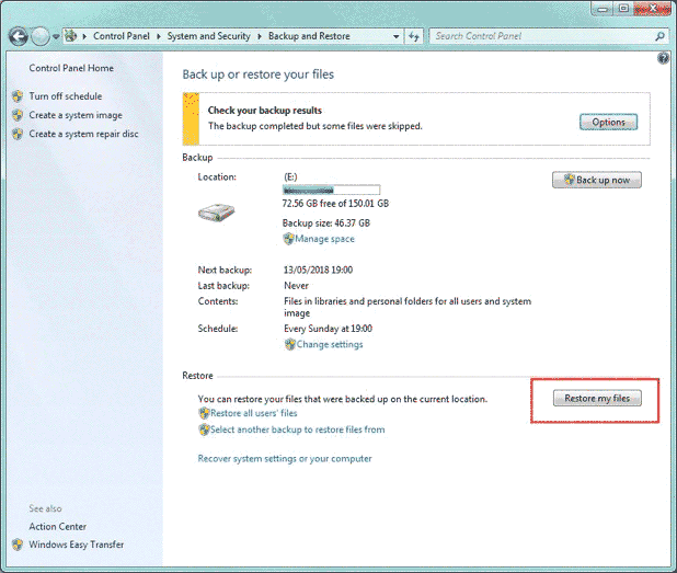 Windows 7 data recovery with system backup and restore tool