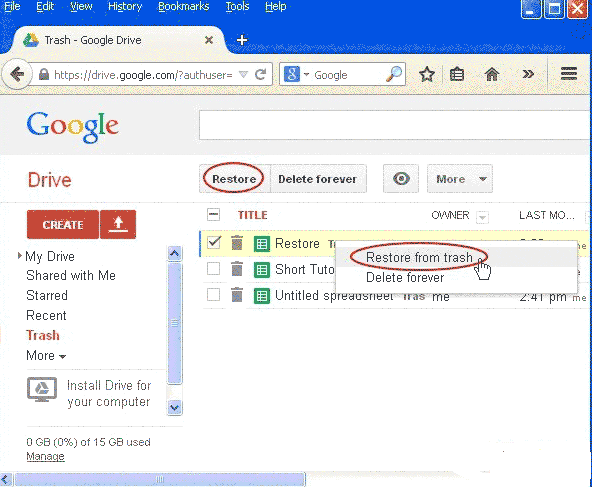 restore from trash