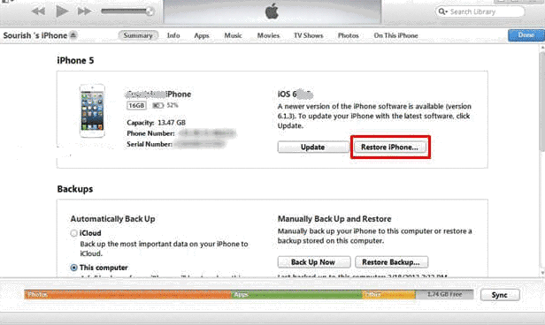 restore iphone itunes