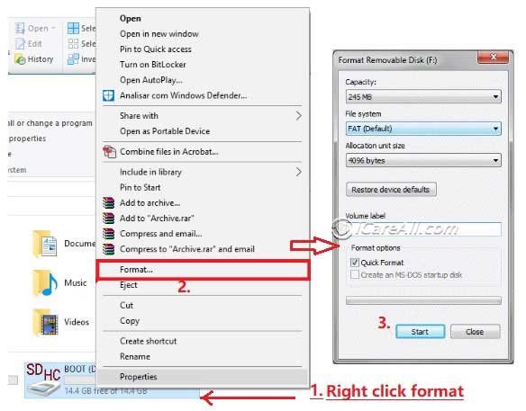 Format the corrupted sd card with cmd diskpart