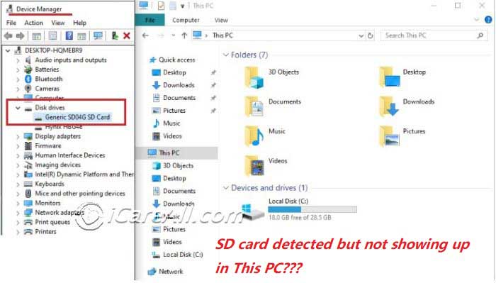 sd card detected not showing up windows 10