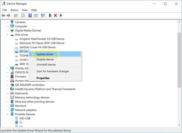 sd card driver update windows 10