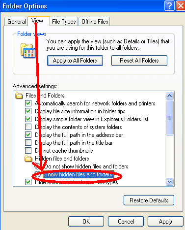 show hidden files folders