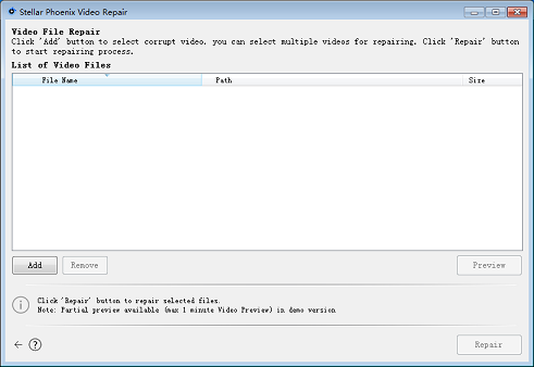 Stellar Phoenix Video Repair Interface