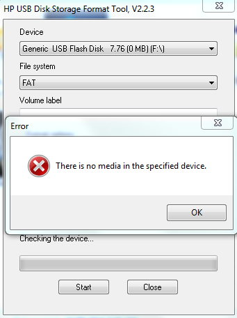 HP USB Disk Format Tool No Media