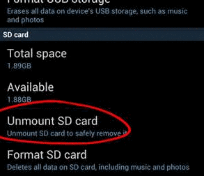 Unmount sd card in phone
